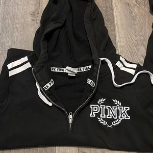 Victoria's Secret Med Women's PINK BLACK WHITE STRIPES ZIP HOODIE PULLOVER Light